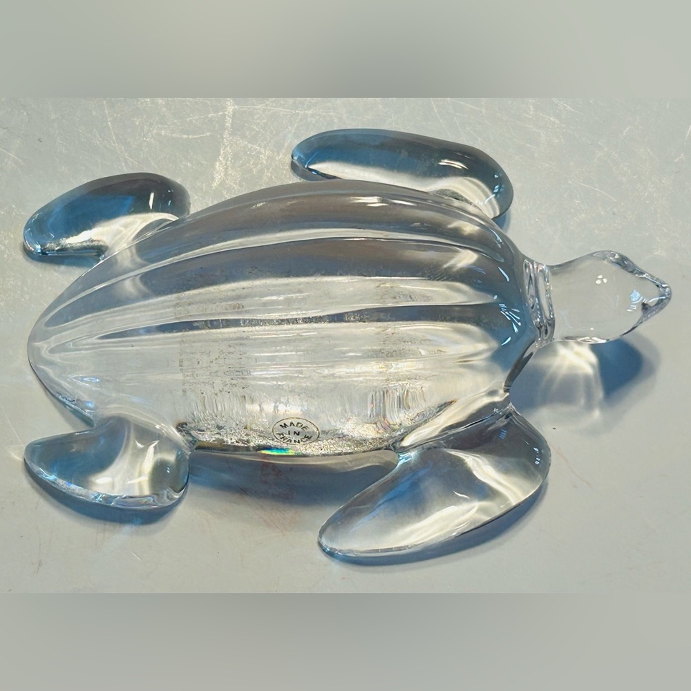 France Crystal Clear Art Glass Turtle Paperweight Vintage Tortoise